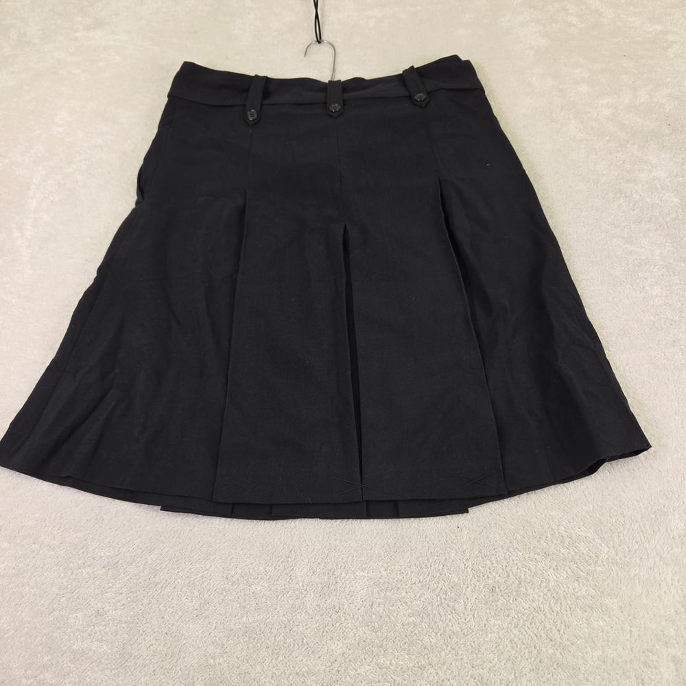 Pierre Cardin Black Pleated A-Line Midi Skirt Size 6 Button Waist Stretch